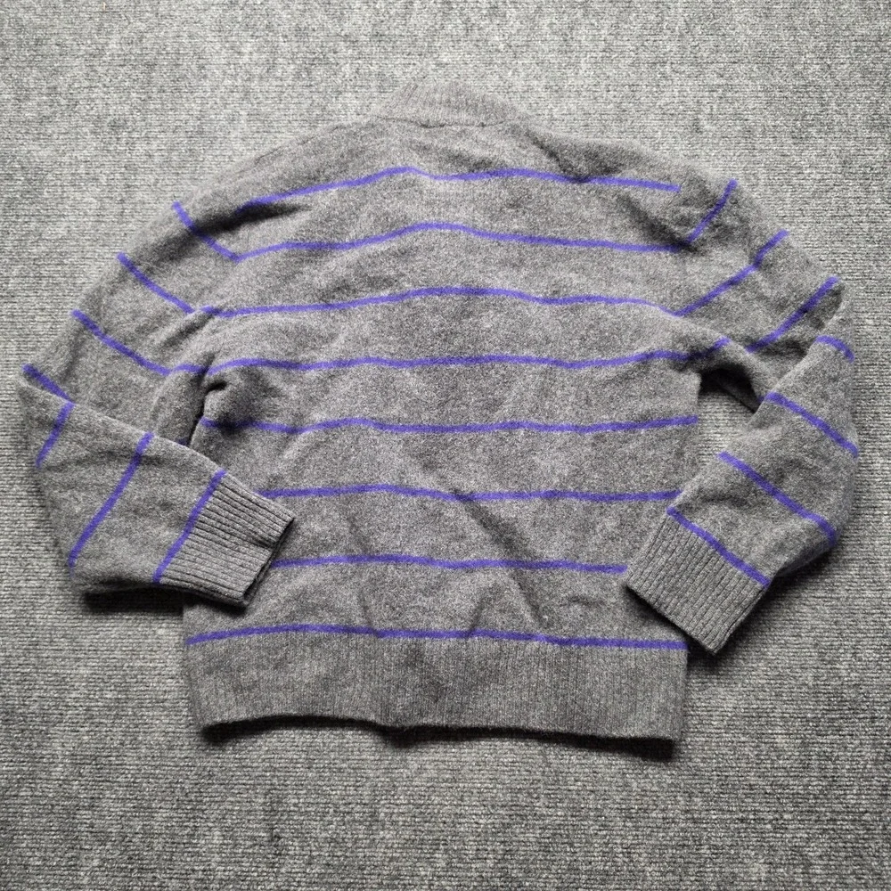 Orvis Mens XL Lambswool Sweater Quarter Zip Gray Purple Striped Outdoor Preppy